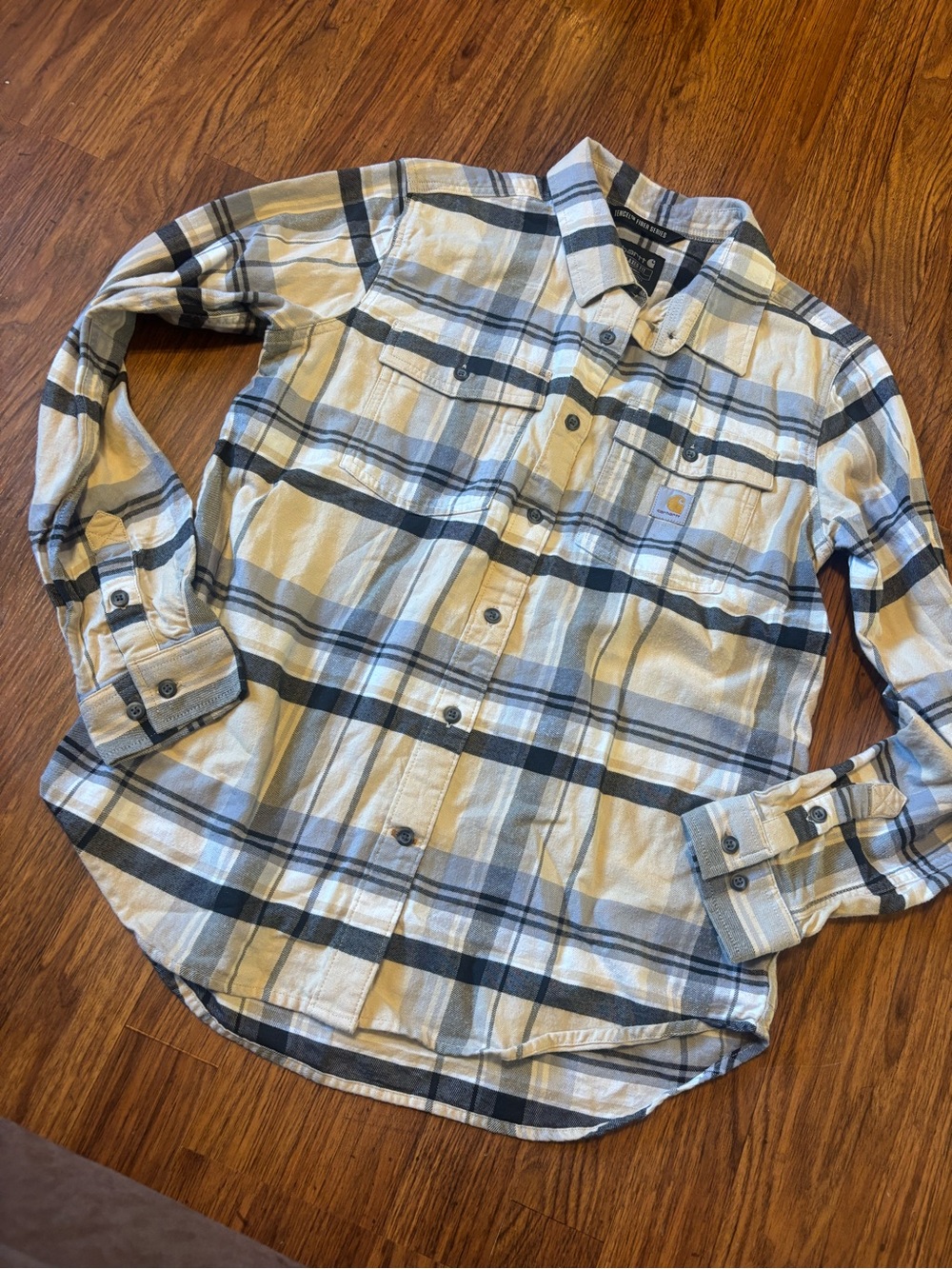 Carhartt women Plaid Button-Down Shirt in Cream and Gray